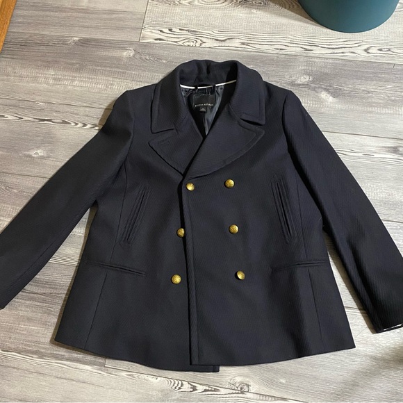 Banana Republic Pea Coat Wool Nylon Gold tone buttons with Emblem Fully Lined XL - Picture 9 of 16